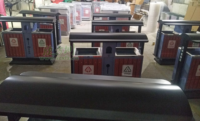 戶外鋼木分類(lèi)垃圾桶便于惠州植物園垃圾投放